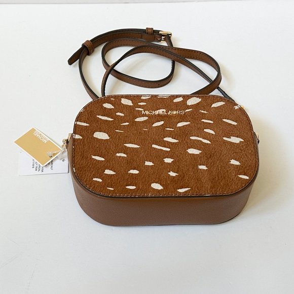 Michael Kors Rose Small Oval Camera Crossbody Bag Exotic Print Brown Multi - Picture 7 of 13